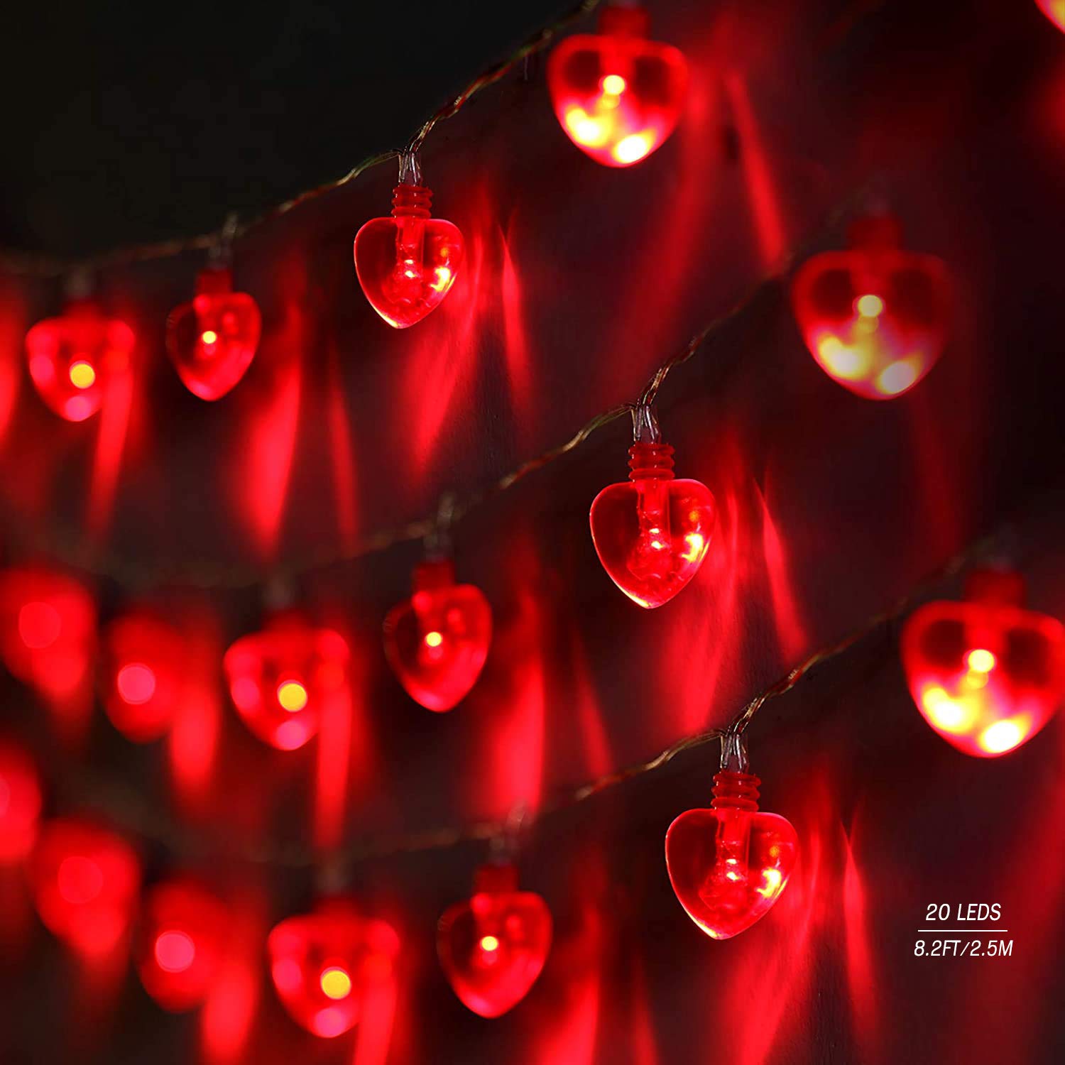 EpeslValentine’s Day String Lights - 9.8ft/3m 20 Red Heart-Shaped 8 Modes Waterproof Battery Operated Twinkle Fairy Indoor/Outdoor Lights Decorations for Home/Bedroom/Wedding/Party/Valentine Decor