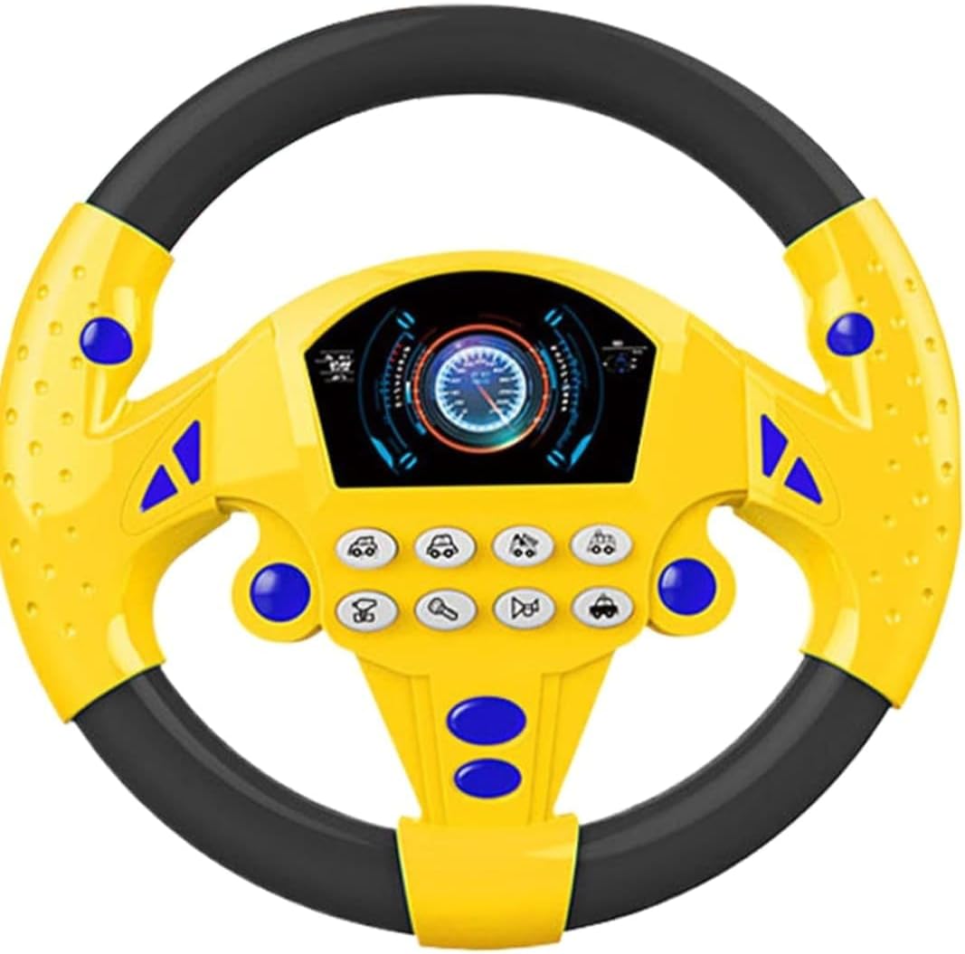 Car Steering Wheel Toy, Steering Wheel Simulator | Battery Powered Cute Sensory Toys with Suction Cup, 360-Degree Rotatable Musical Driving Toy for Kids Boys Girls (Yellow Black)