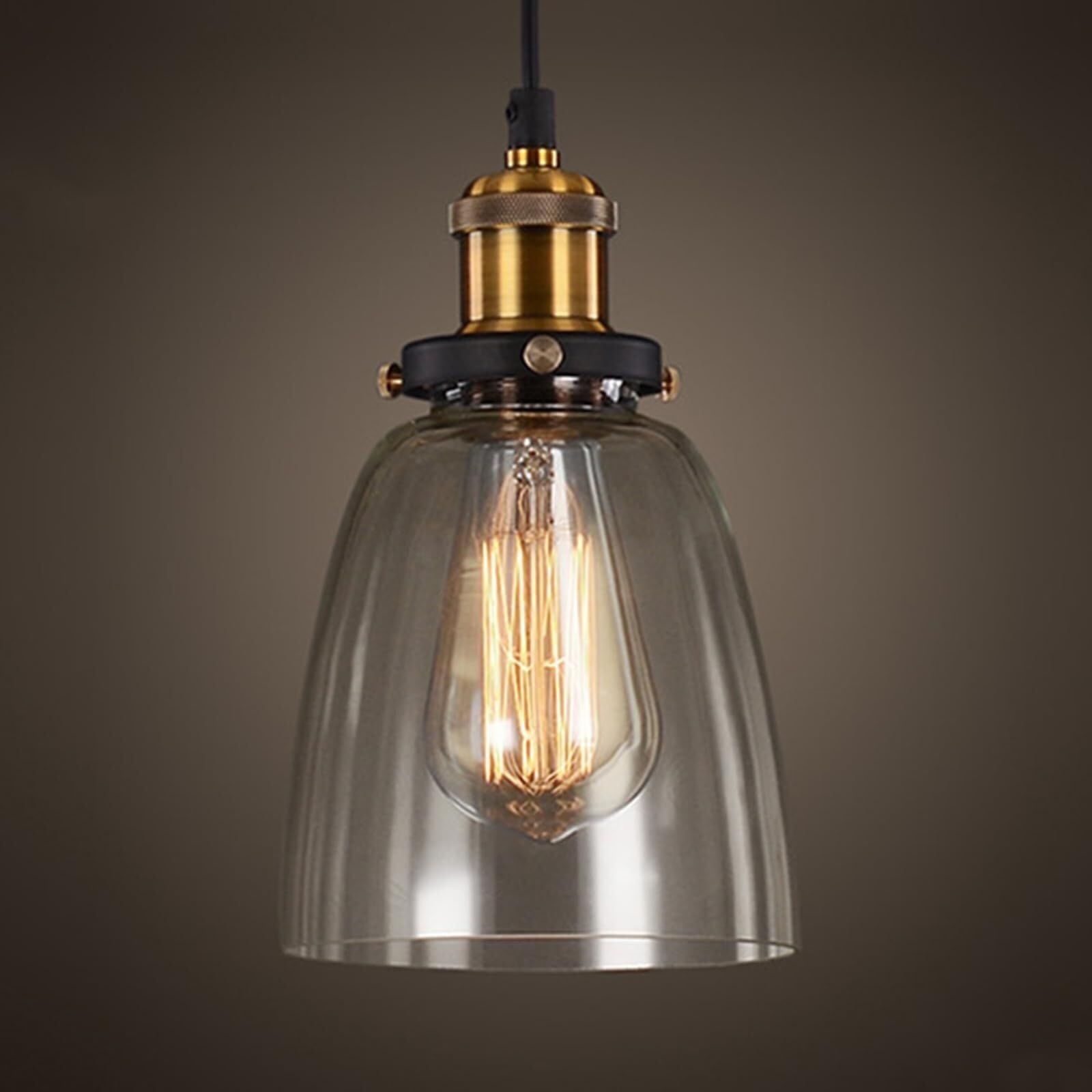 SYAXVOM Vintage Industrial Glass Pendant Lamp E27, Ceiling Chandelier with Shade, Lighting for Bedroom, Living Room, Restaurant and Loft(Modello B- Trasparente)