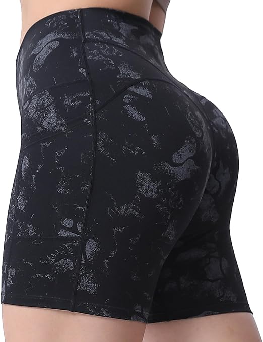 Aoxjox Biker Workout Shorts for Women with Pocket Legend Tummy Control High Waisted Athletic Gym Running Yoga Short 5"