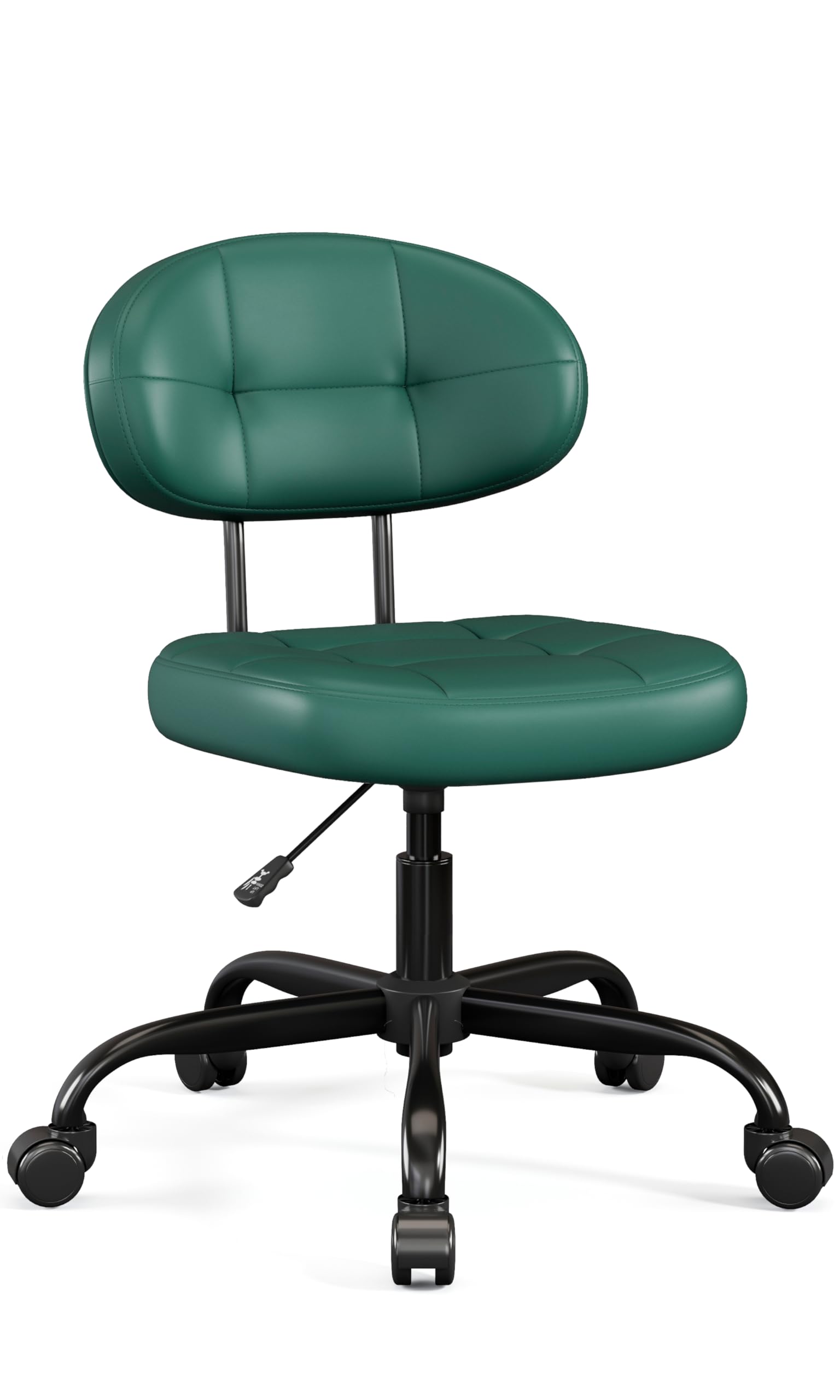 Misolant Vanity Chair with back, Small Armless Cute office Chair with wheels and Lumbar support, Comfy PU Leather Desk Computer Chairs with Adjustable