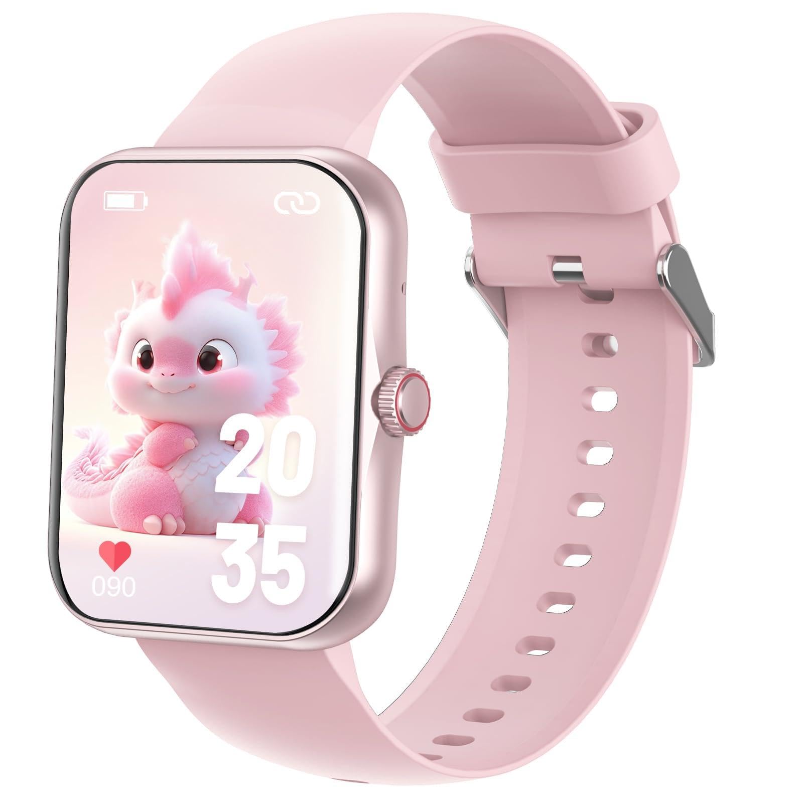 PTHTECHUS Reloj Inteligente Niños con Llamadas Bluetooth, 1,83" HD Smartwatch Niño Niñas con 100+ Modos Deporte, Sueño, Podómetro, Reloj Niño Regalos para Niños Niñas 4-12 años (Rosa)
