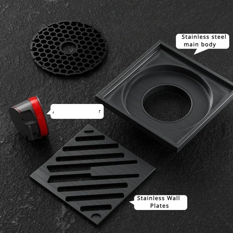 Colador de Desagüe Ducha Cuarto de baño del Drenaje Piso, la Prueba Olor, Acero Inoxidable Cuadrado(Dark Grey)