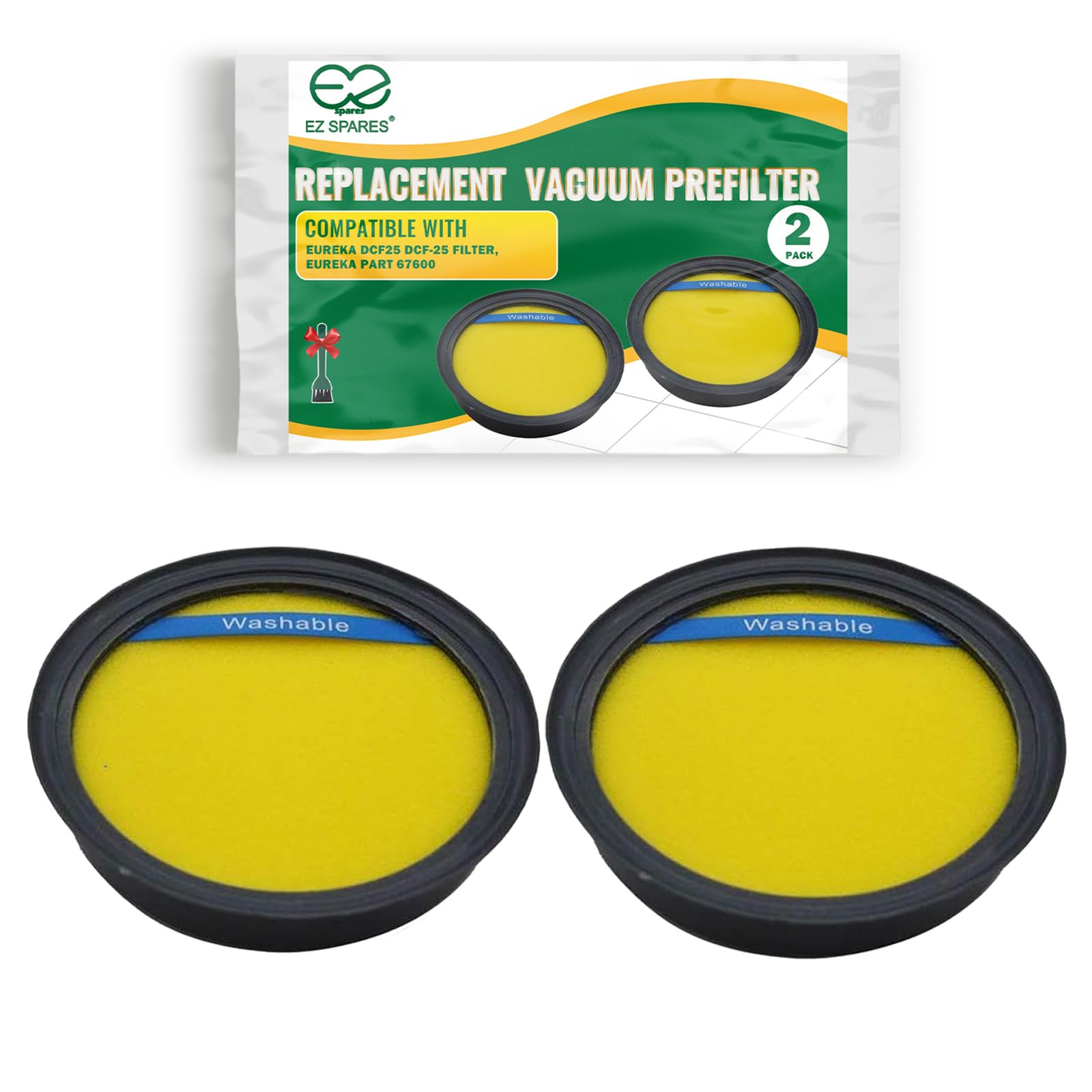 EZ SPARES Relacemen Filter of Eureka DCF25 DCF-25 Washable & Reusable,Eureka Part 67600.Fits SuctionSeal (AS1100 Series) Endeavor NLS (5400 Series), Nimble (EL8600 Series) 2PCS