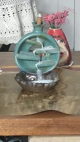 Bruciatore Incenso A Riflusso In Ceramica Blu Con 40 Coni E 30 Bastoncini - Porta Incenso A Cascata Per Meditazione E Yoga