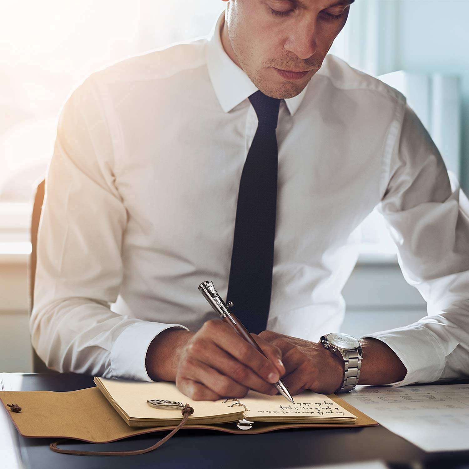 Bolt Action Pen Ballpoint Pen with Compass Rifle Clip Extra Refills Office Decor Gift for Dad Colleague Boyfriend — view 6