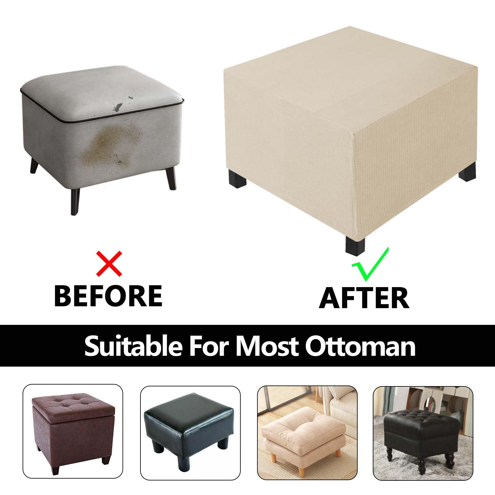 Wasserdichte Hockerabdeckung - Stretch-Bezug Für Ottomanen In Grau