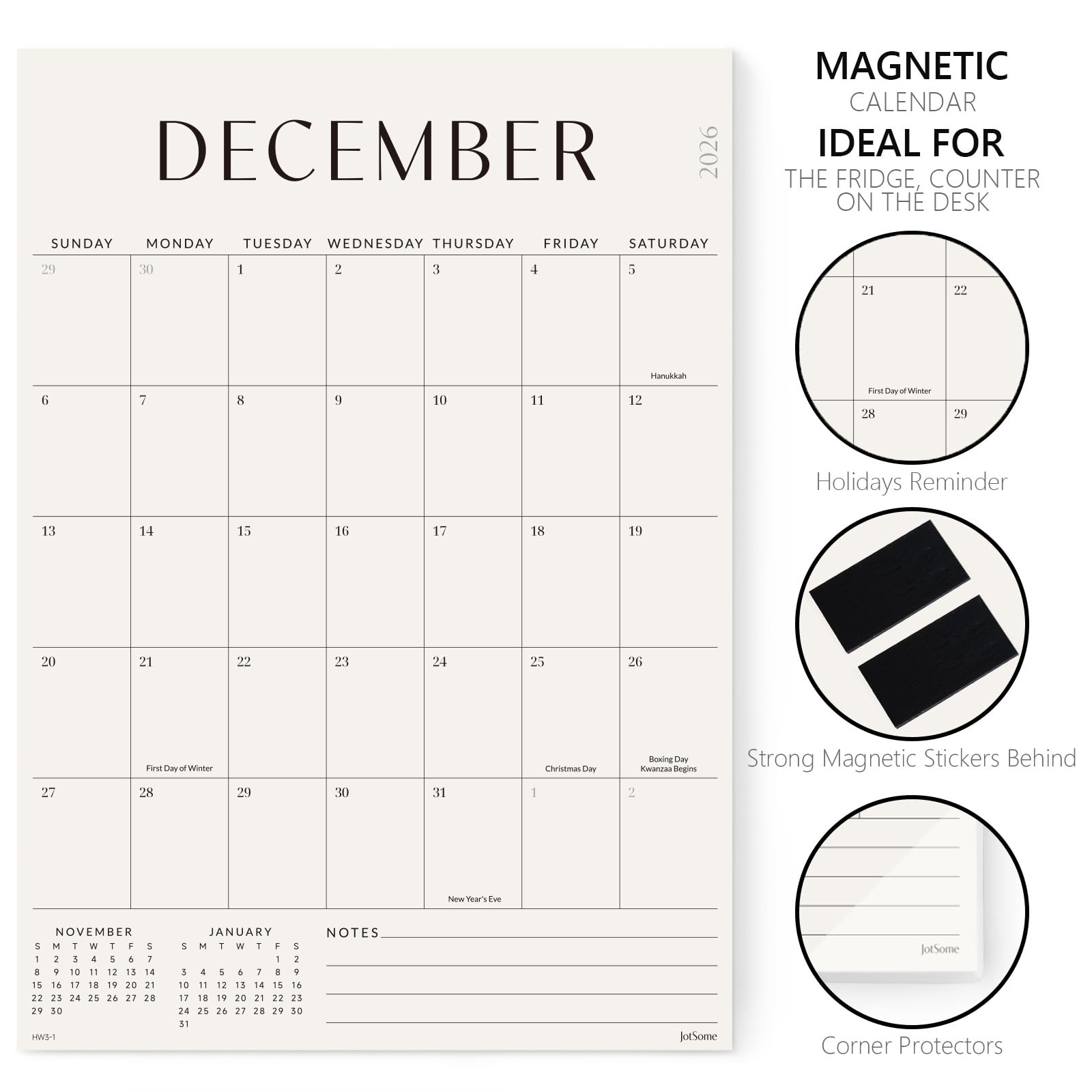 Jotsome Calendrier magnétique pour réfrigérateur 2026-2027
