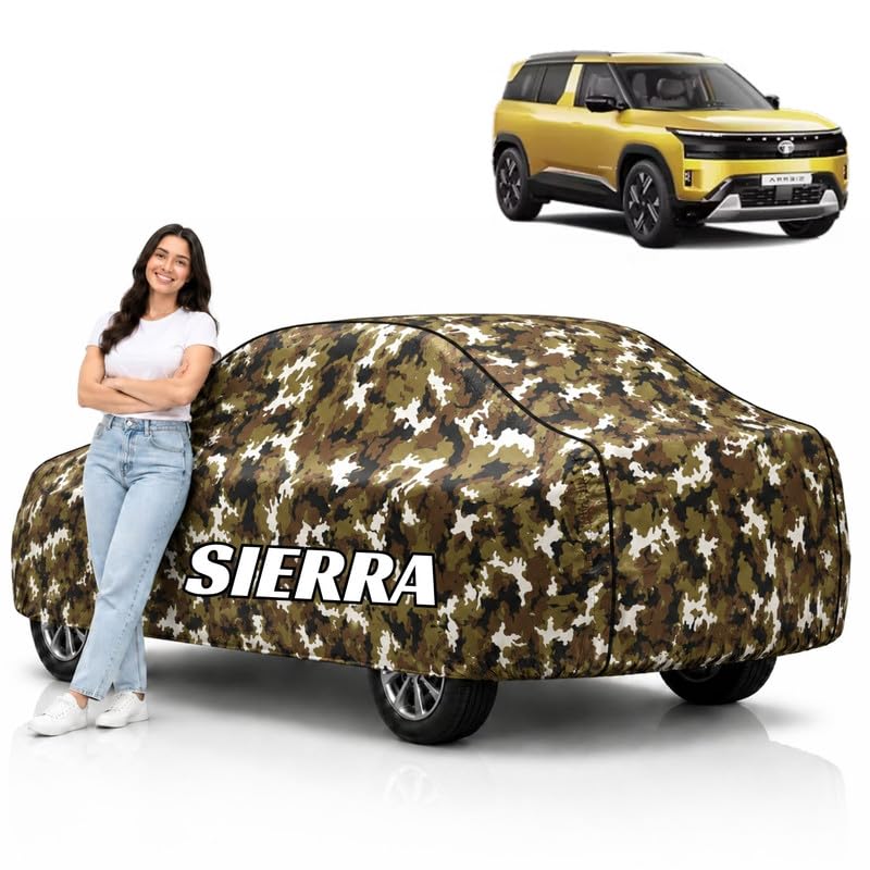 Image of Mind-Blowing 2026 100% Waterproof Sierra Car Cover | Polyester Car Body Cover for Rain & Sun | UV Protection, Dustproof, Scratch Resistant, Windproof, Heat Resistant, Custom Fit (Jungle)