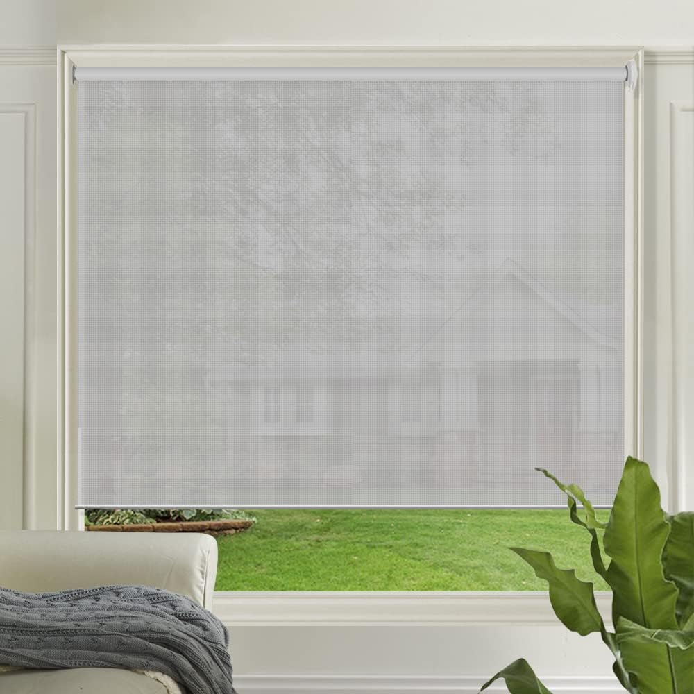 LETAU Solar Cordless Window Shades Blinds, Upgrade Light Filtering UV Protection, Flame Retardant, Water Proof, Light Grey, Window Roller Shades