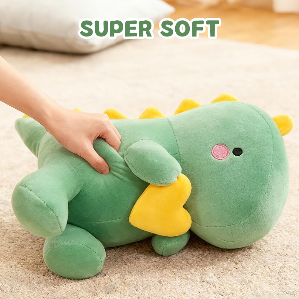 Peluche Dinosauro con Cuore - Dolce Dino Peluche Cuscino, 30CM Kawaii Peluche Dinosauro Pupazzo, Dinosauro Peluche Regalo per Ragazze, Fidanzata, Bambini, San Valentino (Verde)