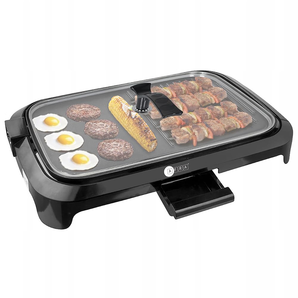 AFRA Electric Barbeque Grill, 1600W, Indoor and Outdoor, Thermostat Control, Overheat Protection, Portable, Smoke-Free, AF-1600BQBK, 2 years Warranty.