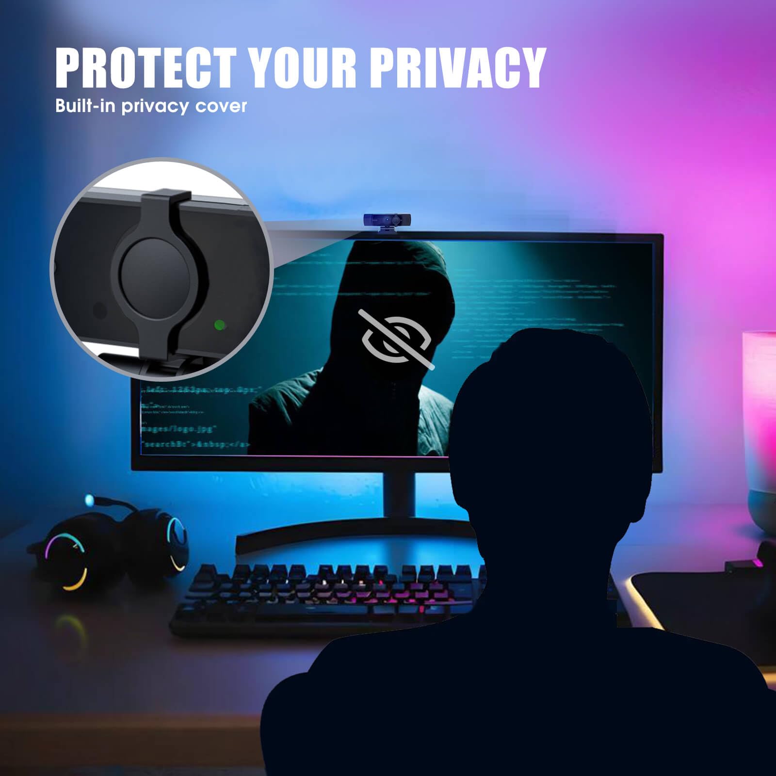 Cámara web 4K para PC y laptop, ultra HD 4K, enfoque automático IA, compatible con DZoom y ePTZ, micrófonos integrados con cancelación de ruido y cubierta de privacidad deslizante para