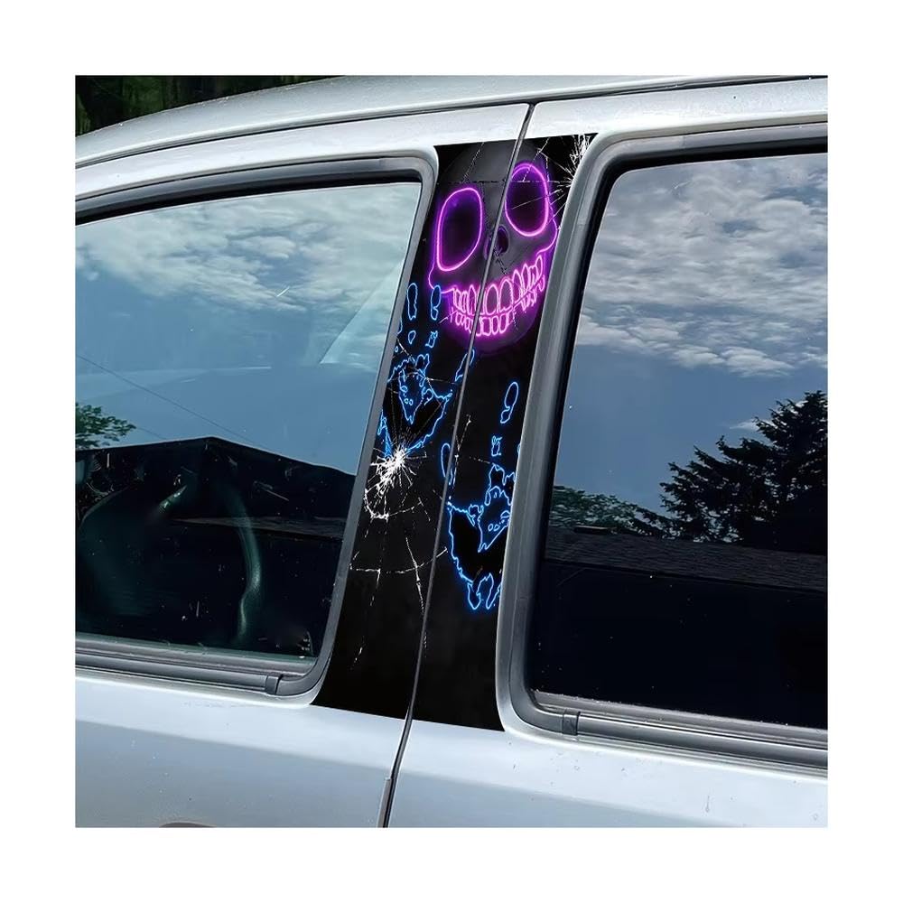 Bertdcx One Color Car Pillar Decals Waterproof Stickers Neon Skull Palm Prints Glossy Material Protective Film Auto Parts