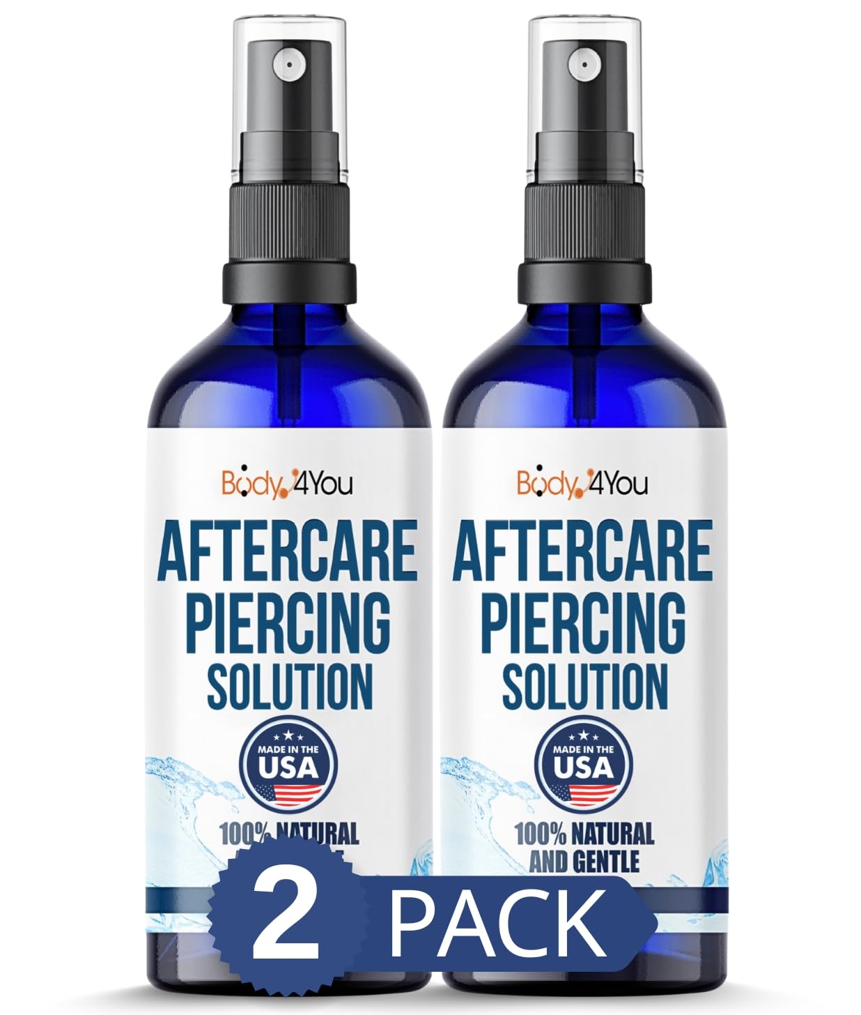 BodyJ4You Piercing Aftercare Spray - Saline Natural Recovery Formula - Tea Tree Sea Salt Aloe Rosemary - Ear Piercing Kit Gauges Navel - Wound Care Keloid Bump Removal - Fine Mist 2 x 4 Fl Oz