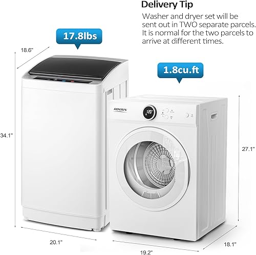 Miniatura 2 de ROVSUN Juego de lavadora completamente automática de 17.8 libras y secadora de ropa portátil de 1.8 pies cúbicos, juego combinado de lavadora y