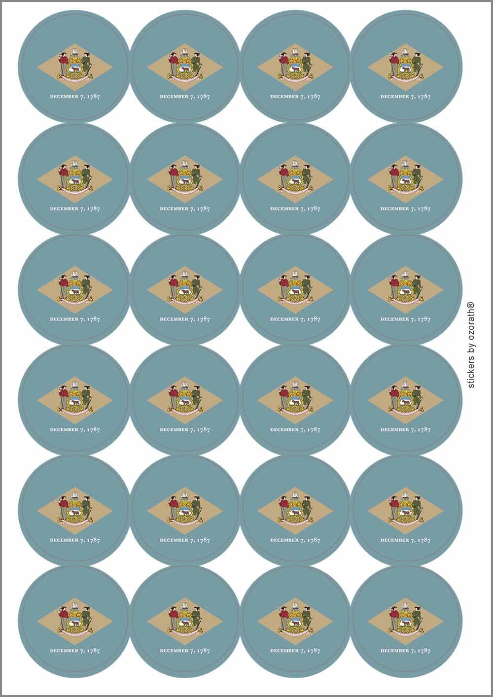 Delaware United States State Flag Circular Matt Paper Stickers A4 Sheet of 24 (Each Sticker is 45mm Diameter)