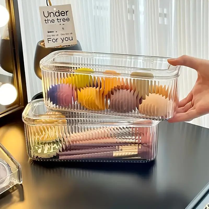 Image of SR Makeup Organizer Box | Flip Top Lid, Portable Countertop Cosmetic Storage for Brushes, Lipsticks, Hair Bands - Dust-Proof Sealed Container for Beauty Products