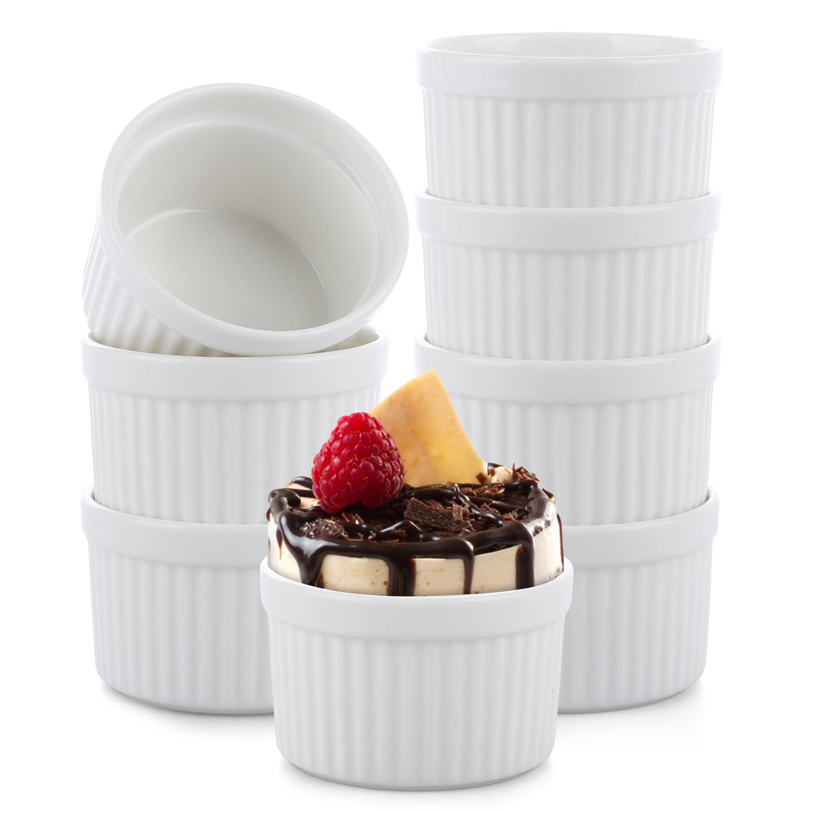 YOUNTHYE Set di 8 pirottini da 120 ml, in porcellana bianca, per soufflé, adatti al forno, per soufflé, budini, torte, gelati e salse