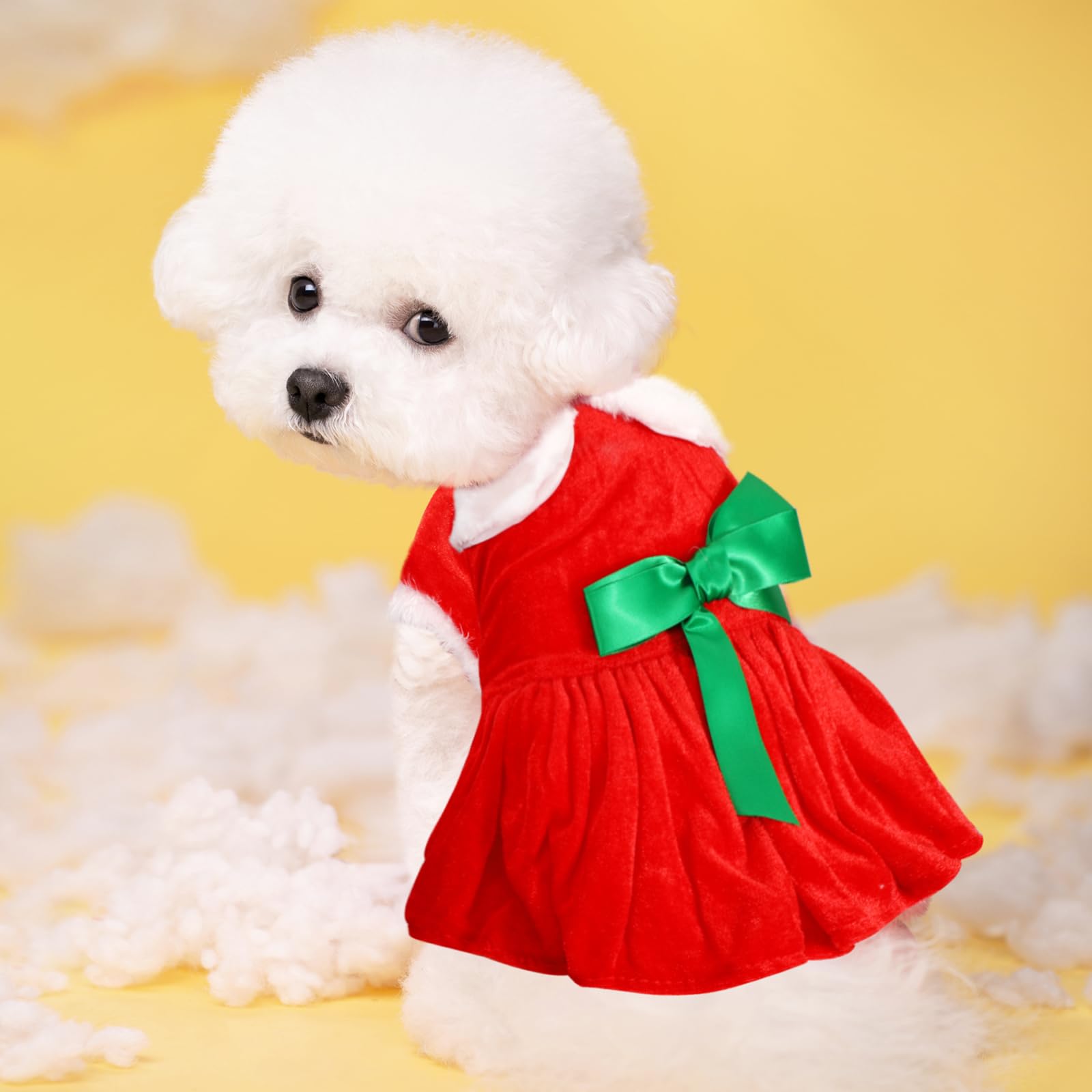Cute Pet Christmas Costume, Girl Dog Christmas Holiday Dress with Fur Collar - Image 4