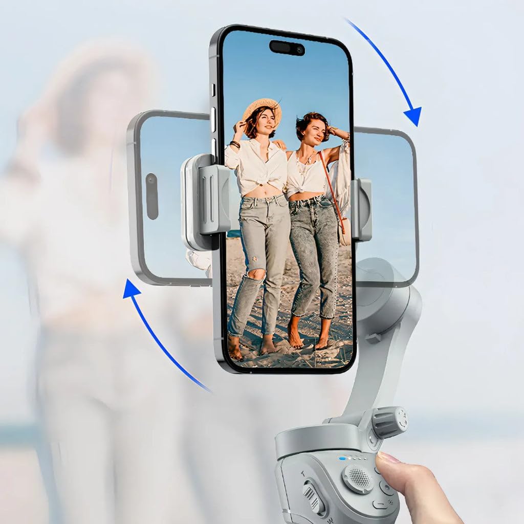 Kozenix Stabilizzatore cardanico a 3 assi, batteria 12H e design pieghevole da 320 g, modalità Pan Follow/Inception/Timelapse, compatibile con telefoni e action cam da 4,7-6,7"