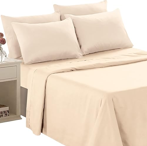 Luxury Home Juego de sábanas supersuaves de 6 piezas de doble cepillado de la serie 1600 (tamaño King, crema)