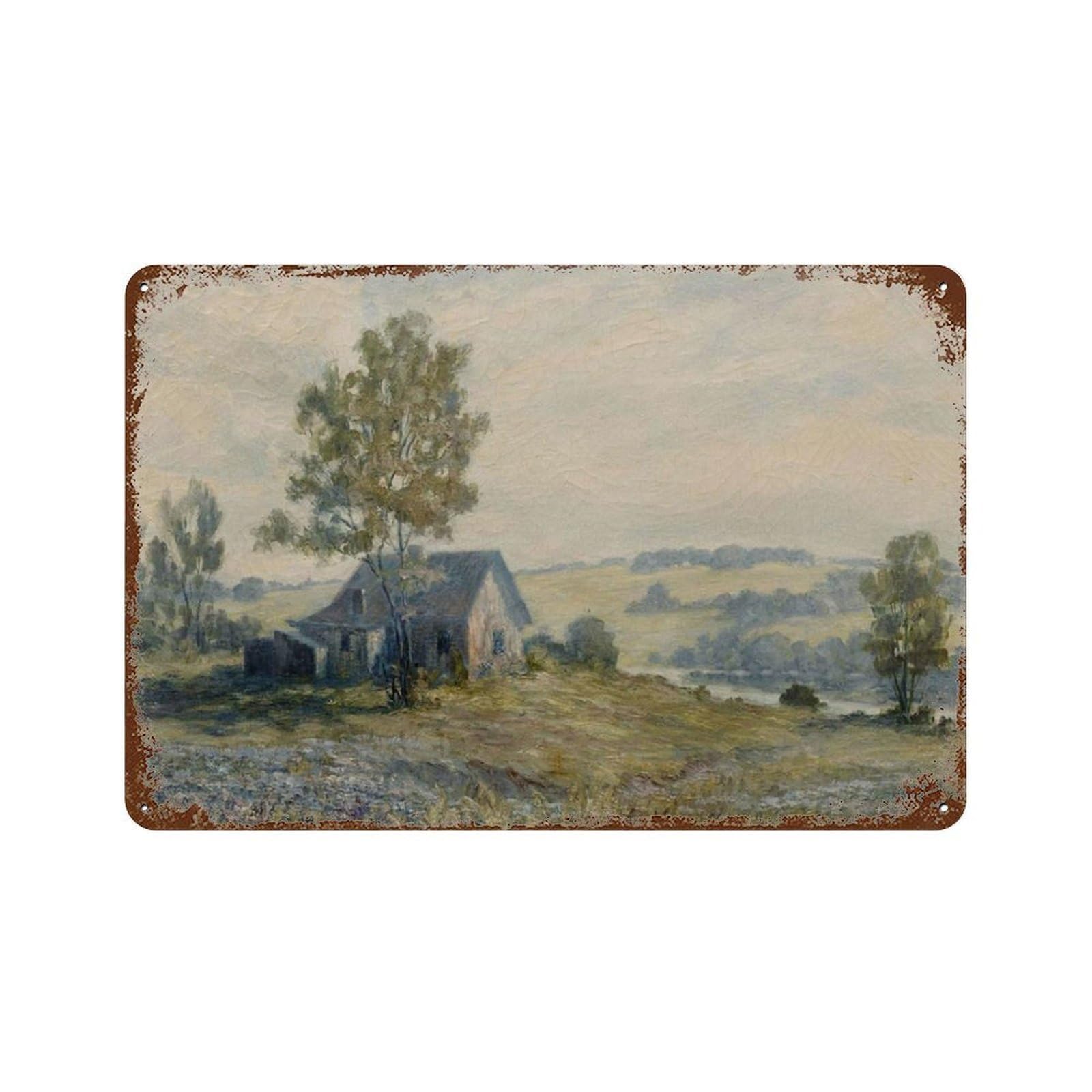 xiaoxiaoshen Vintage Village Landscape Oil Painting_ Country Home Wall Decor Art Metal Tin Poster Modern Home Decor Art Home Bar Shop Decorations Vintage Sign 20x30cm