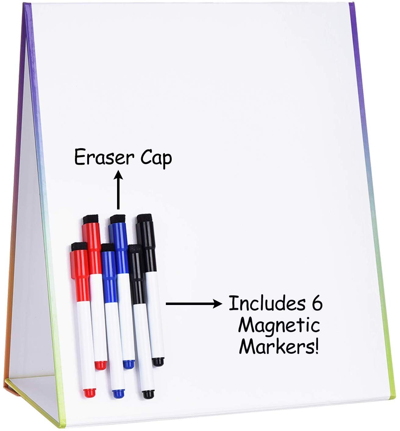 Browill Dry Erase White Board [2 Side and Magnetic], Drawing Easel Board with 6 Dry Erase Markers with Erasers, Small Whiteboard Play Teacher Set for Kids