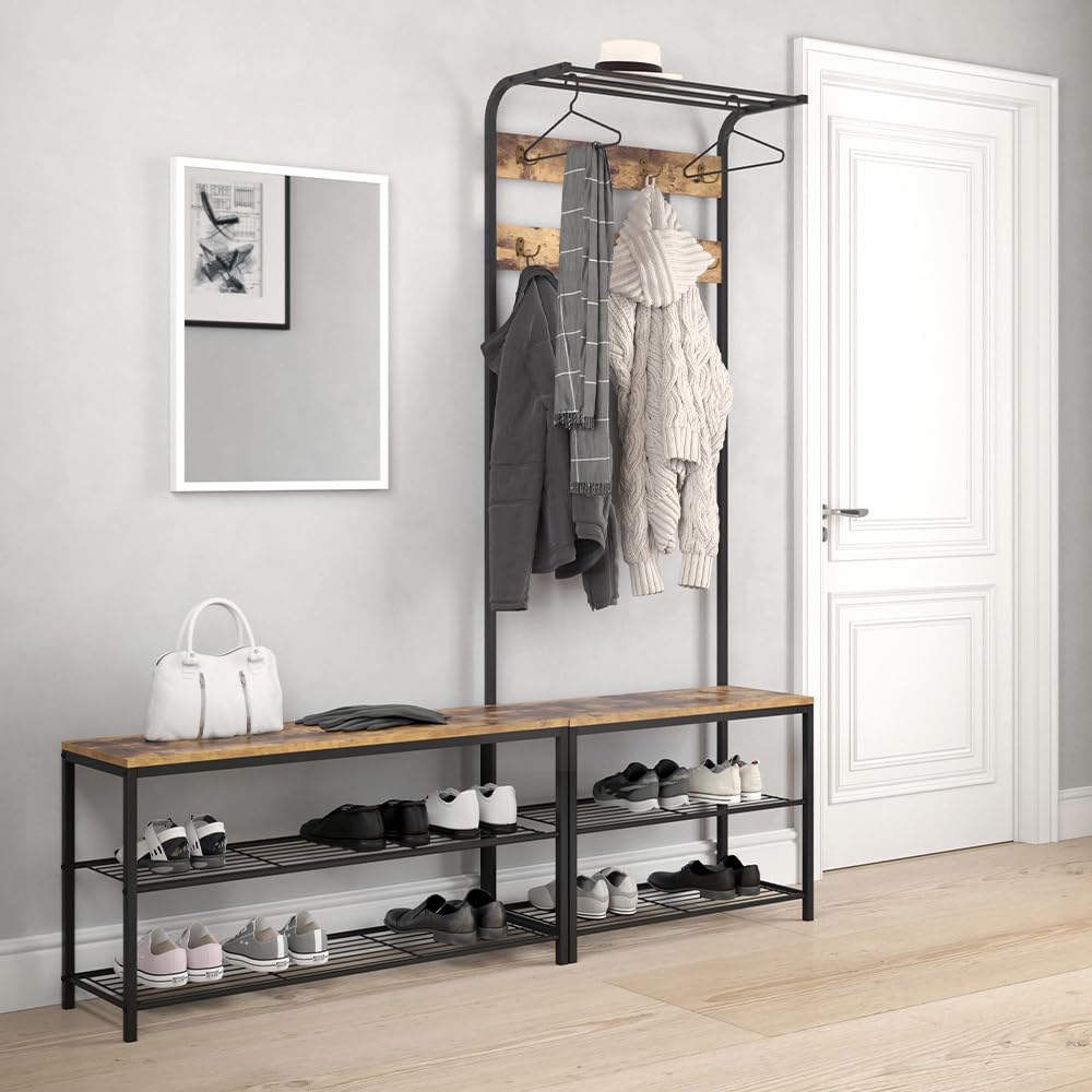 Vicco Banco para Zapatos Fyrk, Madera Antigua, 100 x 51.5 cm | con dos niveles de almacenamiento para una organización clara de los zapatos