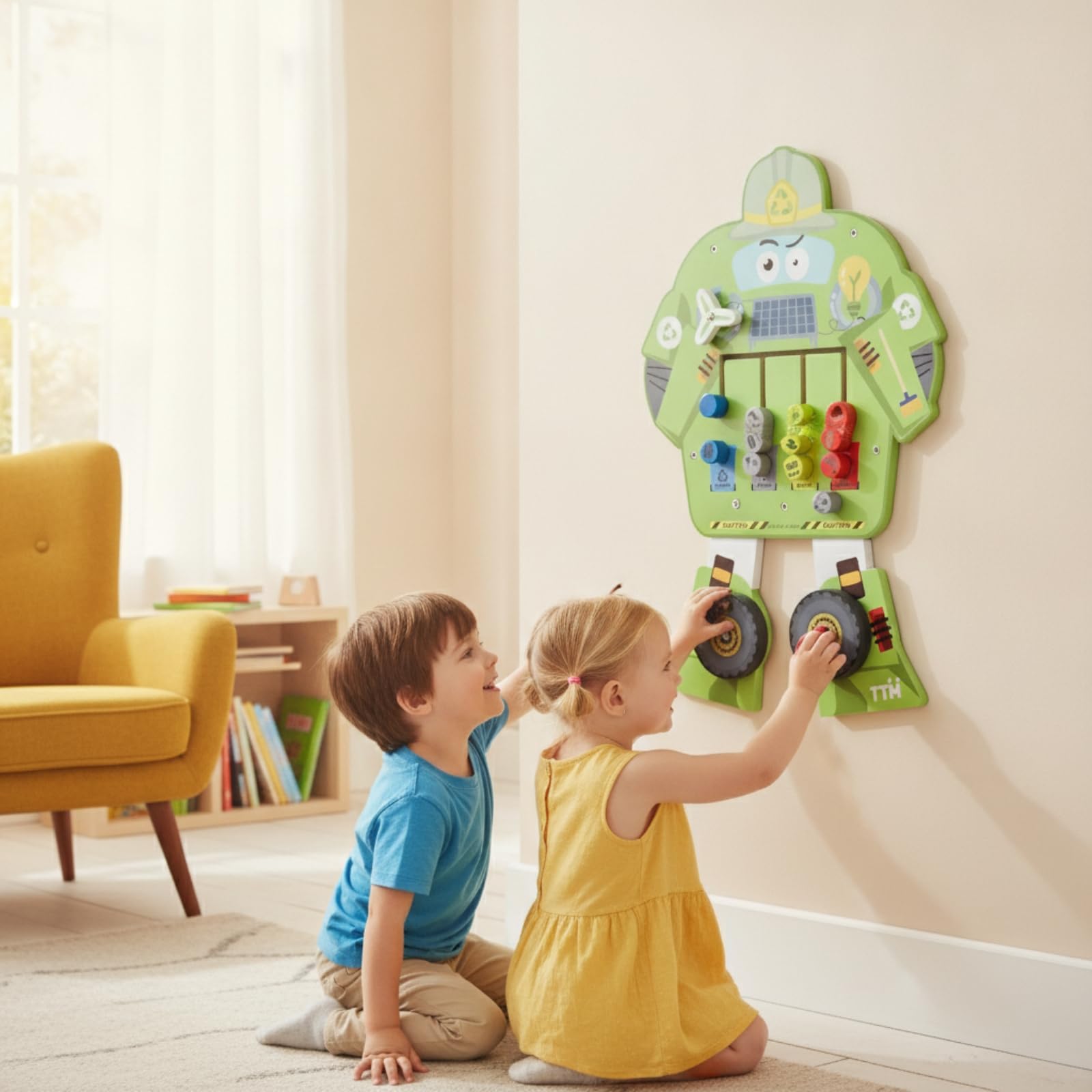 Gralara Pannello Attività a Forma di Camion Interattivo Lavagna Sensoriale Sicuro Giocattolo per Bambini, Asilo Nido, Sala D'attesa