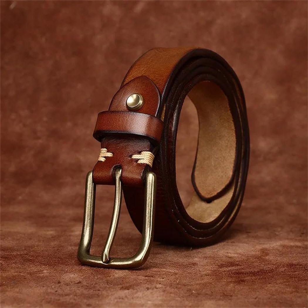 Women's Leather Belt - 2.7 cm Solid Cowhide with Copper Buckle for Jeans