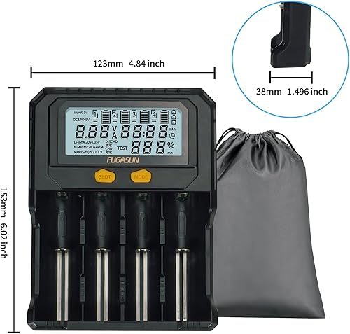 Miniatura 7 de Cargador de batería de 4 bahías 26650 21700 con prueba de capacidad, FUGASUN 4 Bay PD FastQC 3.0 Cargador de batería 18650 26650 Cargador para 32700