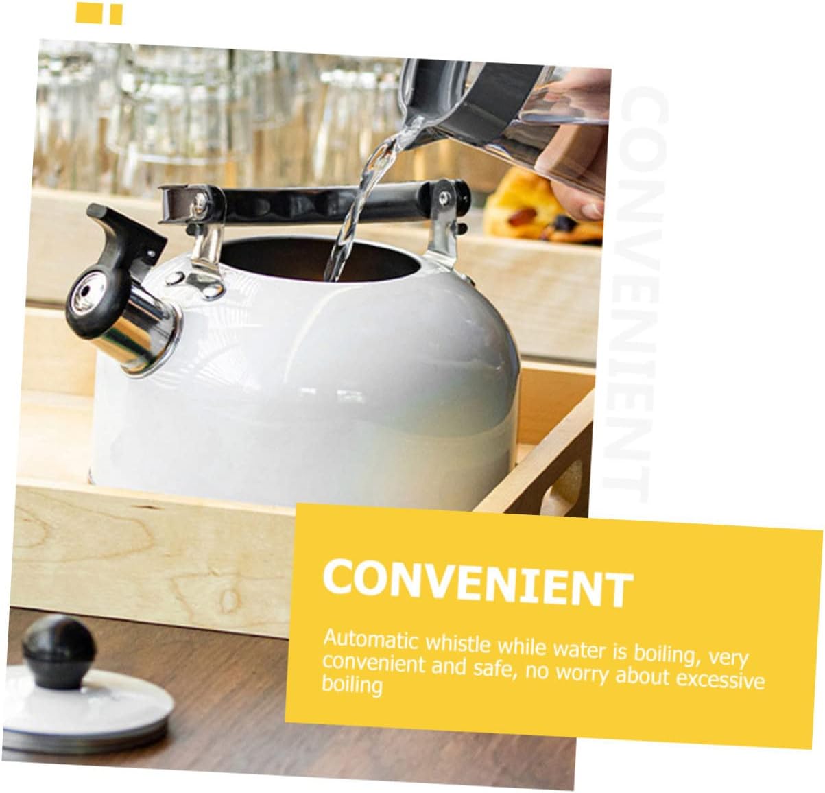 PRETYZOOM Kettle Stovetop Water Boiler with Cool Handle Stainless Steel Coffee Kettle for Gas and Electric Cooktops Automatic Boil Alert for Safe and Efficient Brewing