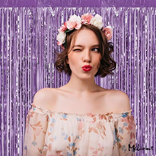 Image of 4 Pack Light Purple Fringe Curtain Backdrop, 3.2Ft x 6.6Ft Metallic Tinsel Foil Fringe Streamers Curtains Background for Photo Booth Birthday Baby Shower Party Thanksgiving Christmas Decorations