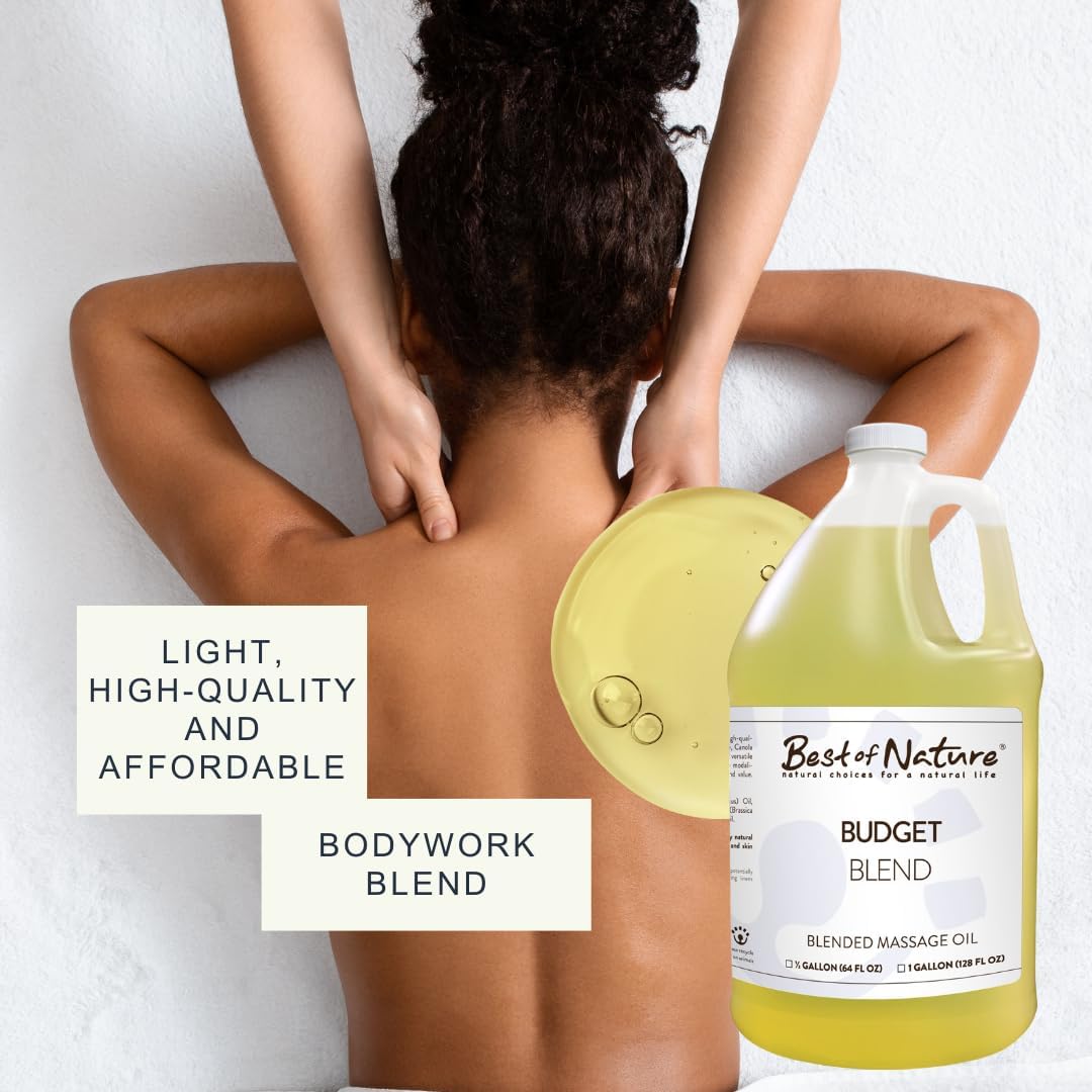 Best of Nature Budget Blend Massage & Body Oil - Affordable, Lightweight Moisturizer for Therapists & Spas, Half Gallon (64 fl oz) Bulk Size