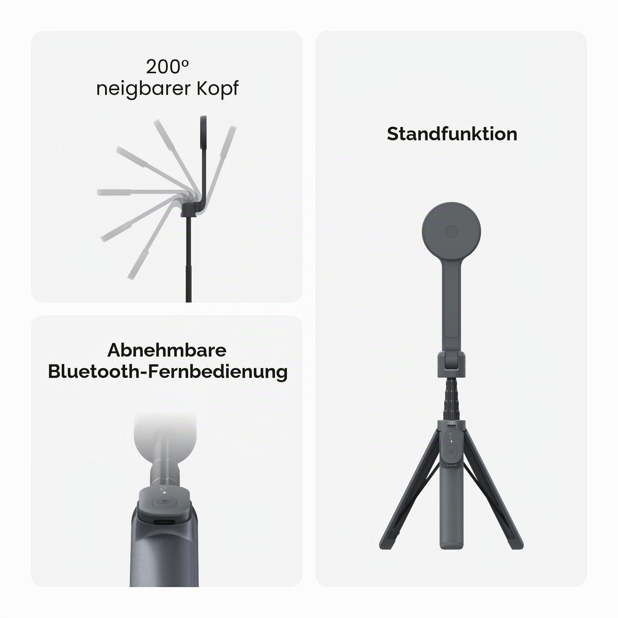 ShiftCam SnapStand Selfie - Magnet Selfie Stick und Stativ - Kompaktes, klappbares und ausziehbares Stativ mit neigbarem Kopf und Bluetooth-Magnetfernbedienung (Stone, SnapStand Selife)
