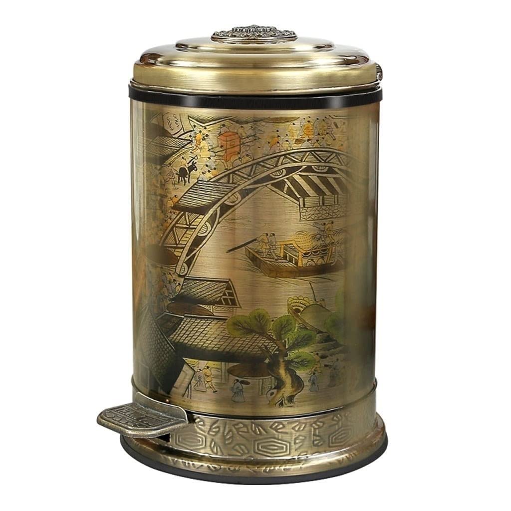 Papeleras Para Cocina Creative Indoor Passh Can Light Lighty Sala de estar Baño Basura Pedal Retro Home Storage Storage Bucket Adecuado for el Restaurante de la oficina en casa Papelera(Bronze,10L)