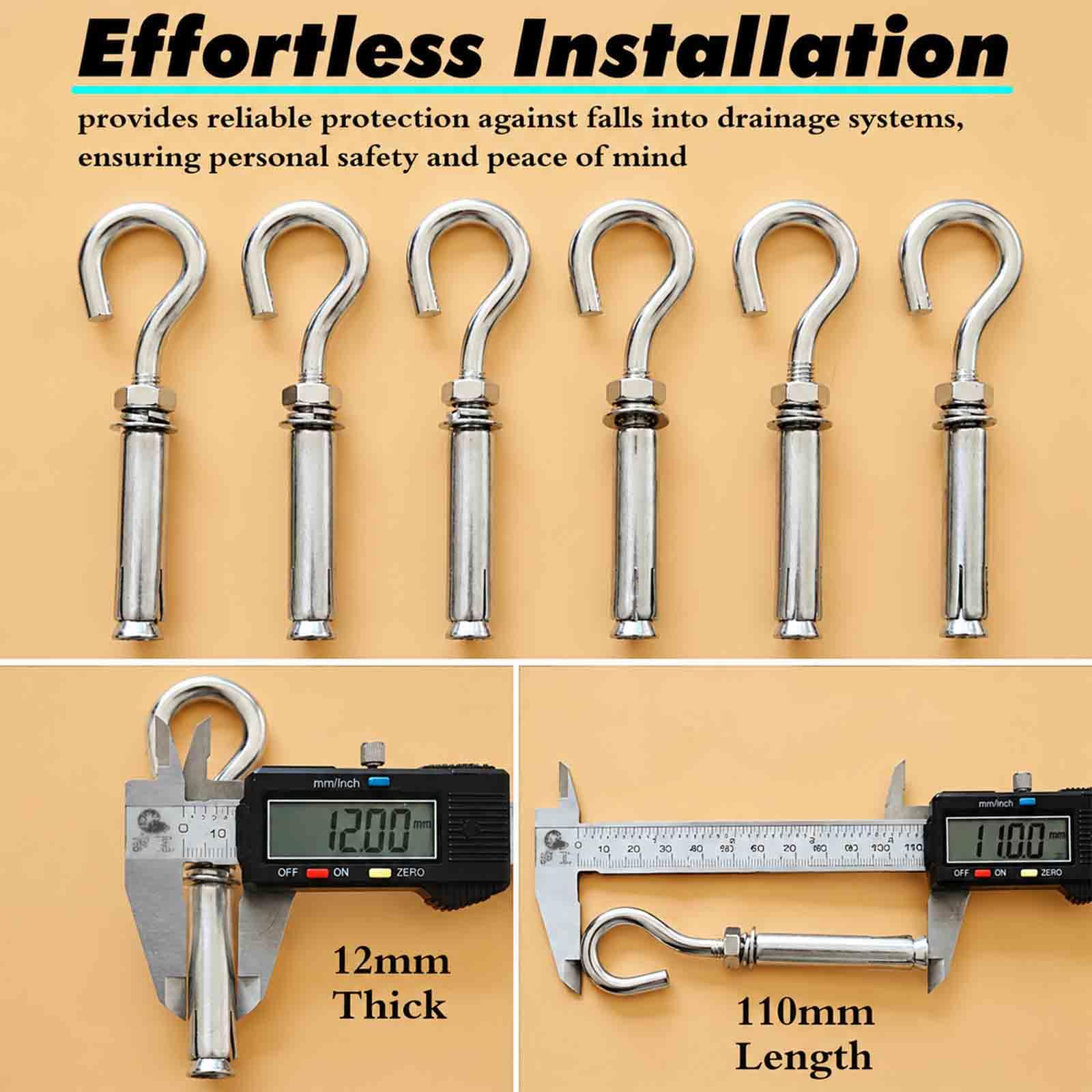 Rete Sicurezza per Copertura Scarico, Rete anticaduta Nylon Resistente per tombini, fognature e pozzetti d'ispezione con Ganci ad espansione Inox,Dia 78cm/30.7in | 1