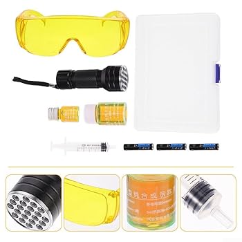 28 LED Flashlight Fluorescent Refrigerant Leak Detection UV Light + Safety Glasses For Car/Home
