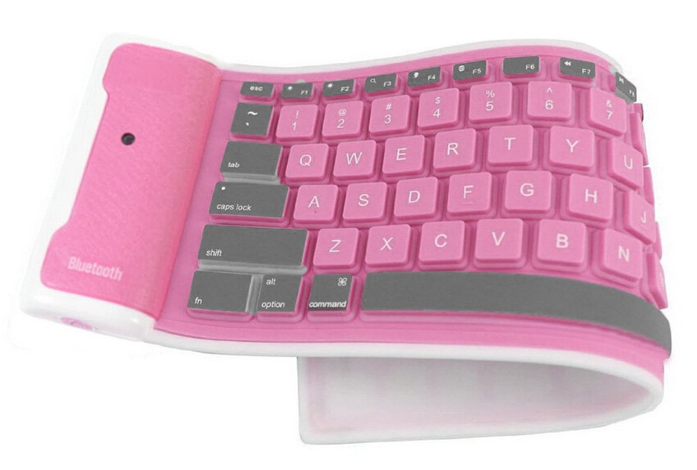 ESupFly Draagbaar Waterdicht Draadloos Bluetooth Silicone Flexibel Vouwen Opvouwbaar Toetsenbord voor IOS, Android, Windows (Roze