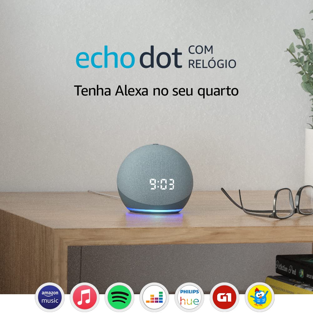 Echo Dot (4ª geração): Smart Speaker com Relógio e Alexa | Música informação e Casa Inteligente - Cor Azul