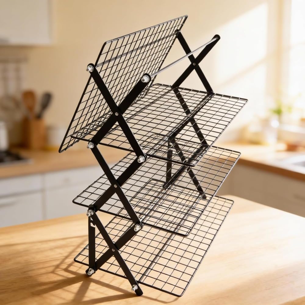 Rejilla de refrigeración plegable para tartas, rejilla de enfriamiento, plegable, accesorios de cocina para pan, galletas, magdalenas (3 capas)