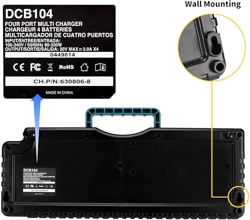 Miniatura 5 de DCB104 Reemplazo para cargador de batería Dewalt 20v Max Cargador rápido de 4 puertos Cargador de batería múltiple Estación de cargador compatible