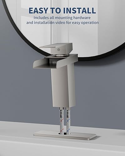 Miniatura 7 de Bathlavish - Grifo monomando para lavabo (níquel cepillado), grifo para lavabo en cascada, mezclador, monomando.