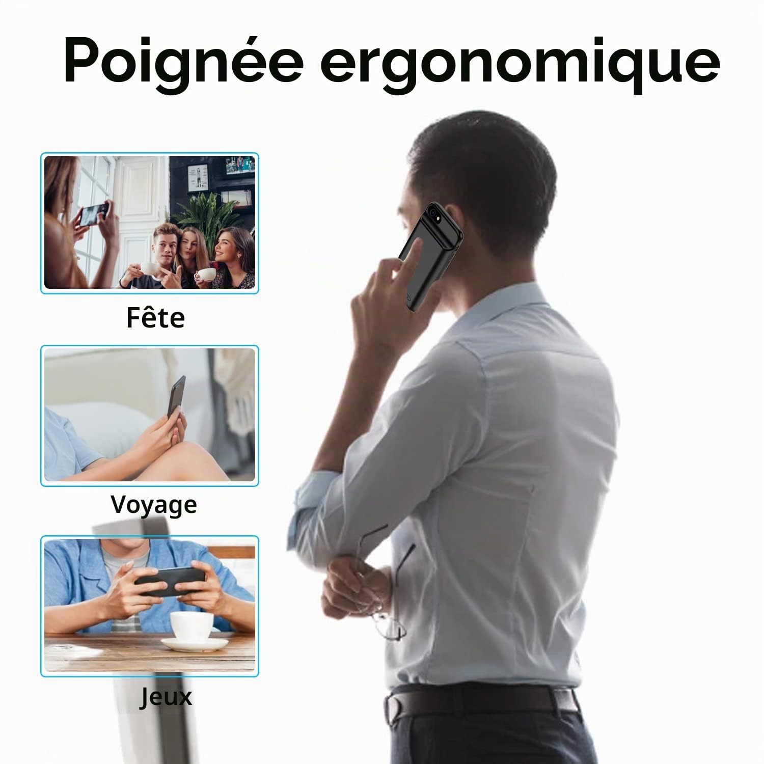 Coque de batterie pour iPhone 8/7/6S/6/SE 2020, 6800 mAh, étui de chargeur portable, batterie rechargeable, coque de chargement pour iPhone 6/6S/7/8/SE 2020 (4,7 pouces), noir