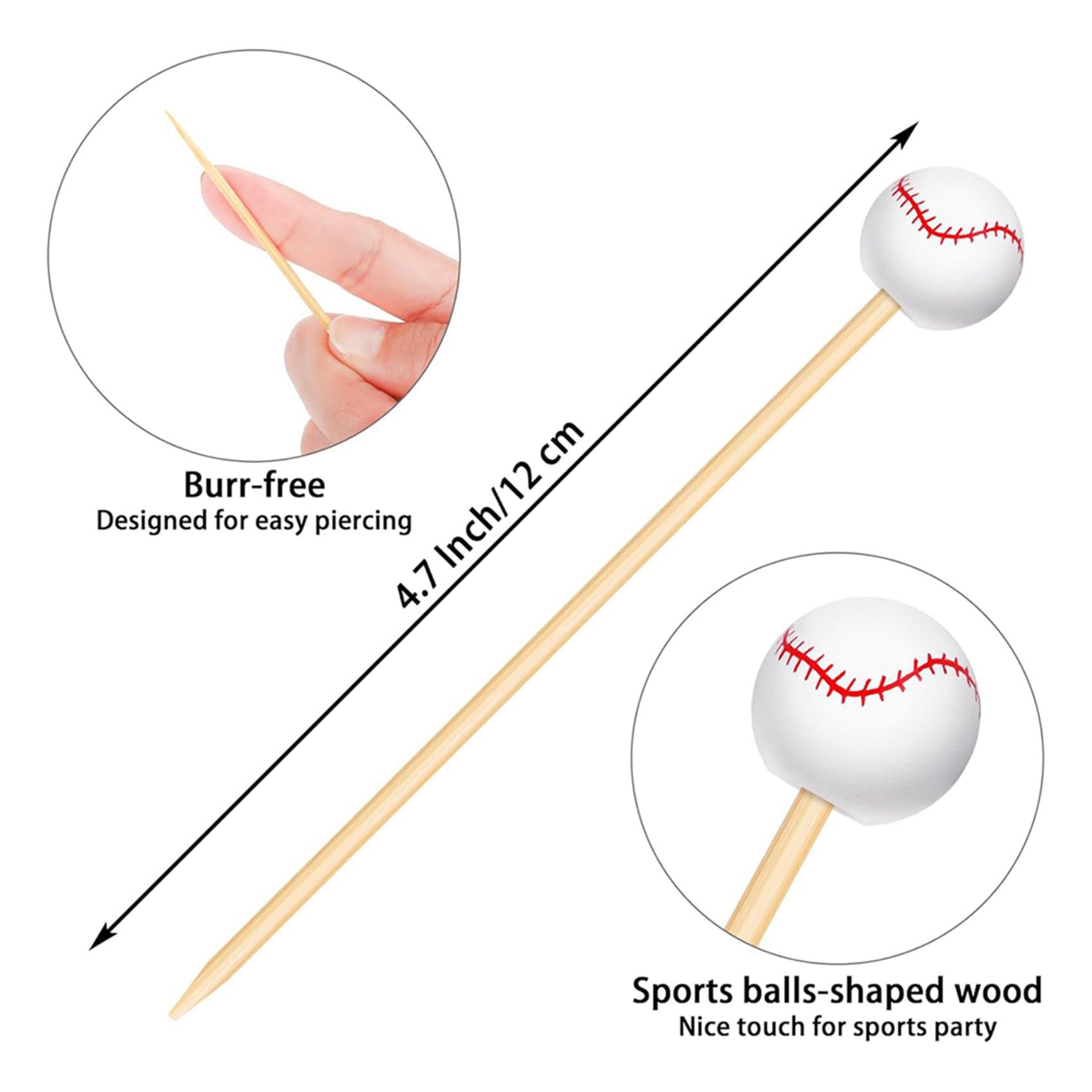 1000 Pièces Baseball Décoratif Bambou Cocktail Pics Décoratifs Fruits Cure-Dents pour Apéritifs Bar Fruits Baseball