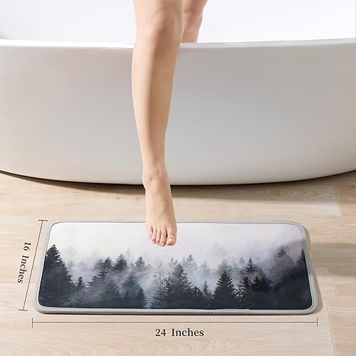 Miniatura 2 de ORTIGIA Misty Forest - Tapete de baño de secado rápido, súper absorbente, tapete de baño de diatomita, tapete de suelo de barro de diatomita, tapete