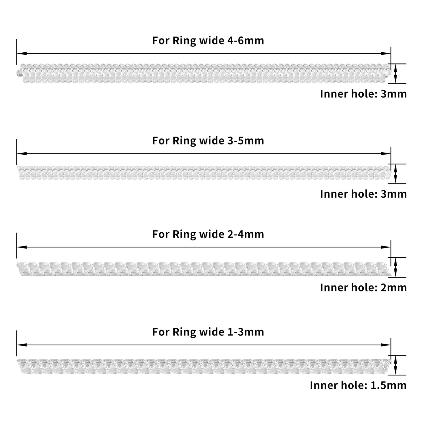 WLLHYF Ring Size Adjuster for Loose Rings, 16 Pcs 4 Sizes Invisible Clear Gold Ring Guards Fit Any Ring Size Non-Slip Silicone Ring Resizer Tightener Set for Making Jewelry Guard