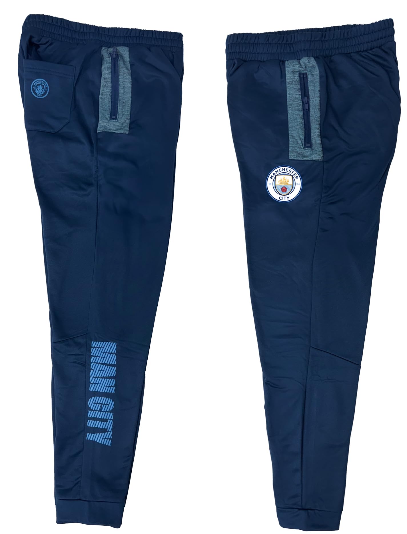 Icon Sports Men's Manchester City Joggers Casual Sweatpants, Licensed M. City Track Pants with Zipper Pockets (AL) Blue