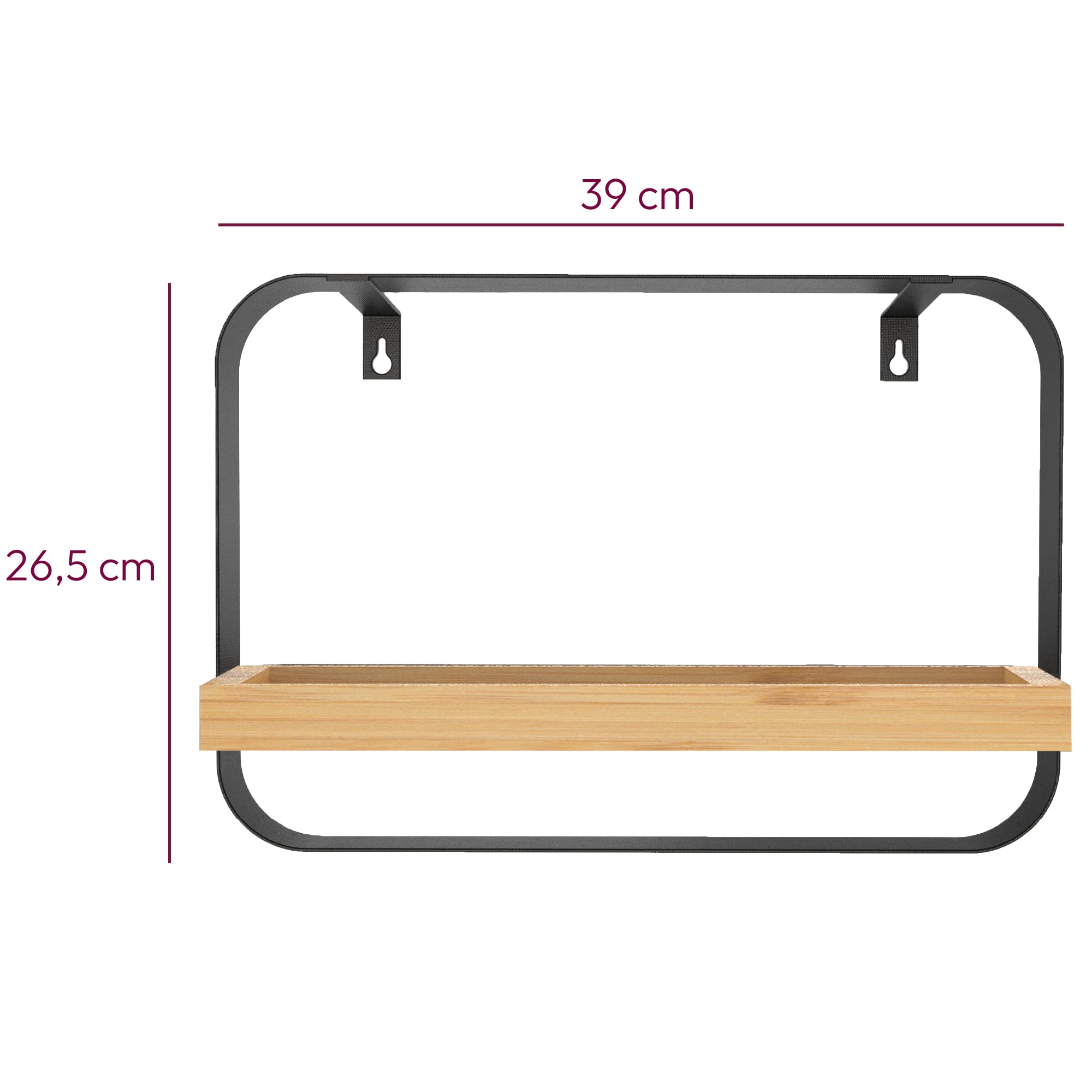 Mensola Da Parete In Bambù E Metallo - 39x26,5x10cm | Scaffale Rettangolare Per Soggiorno, Camera, Cucina - Foto 8